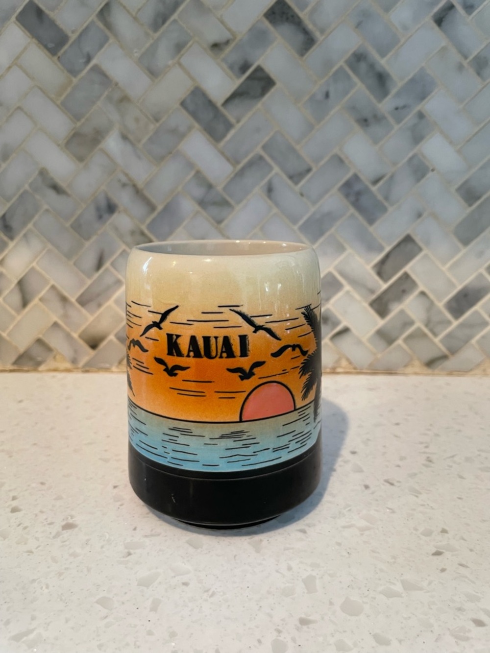 Vintage Kauai Sunset Ceramic Coffee Tea Mug Vintage Hawaii Embossed Retro